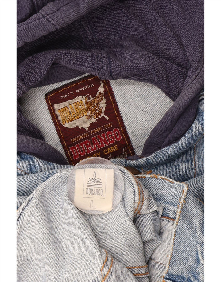 Męska kurtka dżinsowa z kapturem DURANGO UK 40, duża, niebieska, bawełniana w bloki kolorów