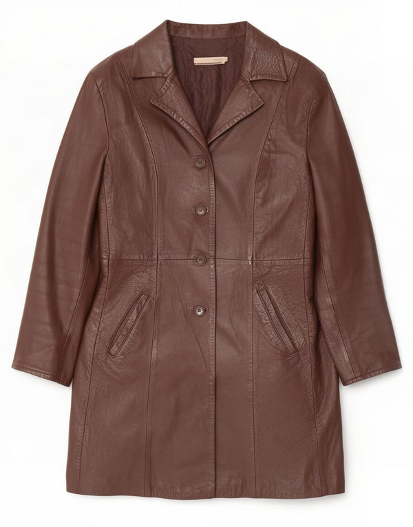 Vintage Womens Leather Coat IT 48 XL Brown