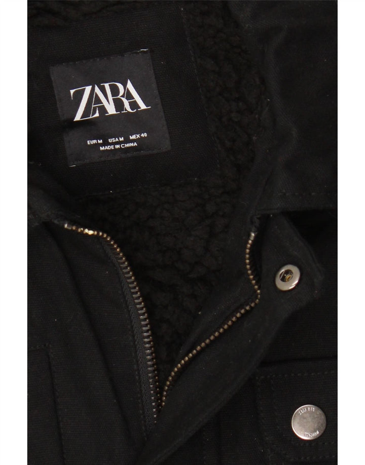 Kurtka męska Zara Sherpa Utility UK 38, średnia czarna bawełna