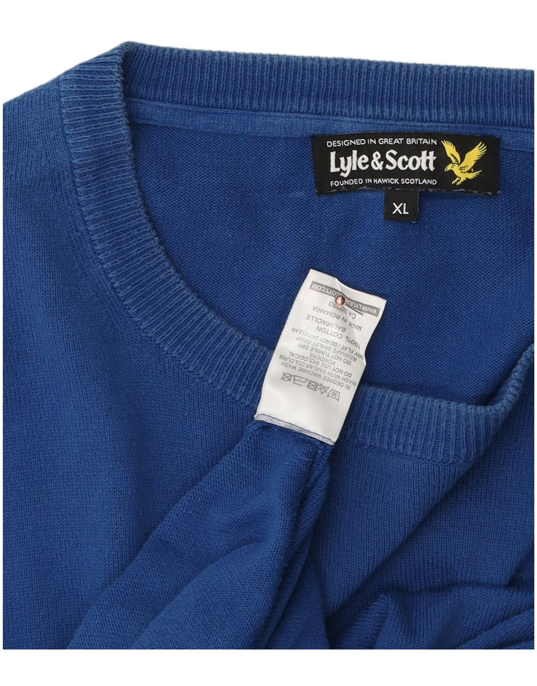 Męski sweter z okrągłym dekoltem LYLE & SCOTT XL, niebieski, bawełniany