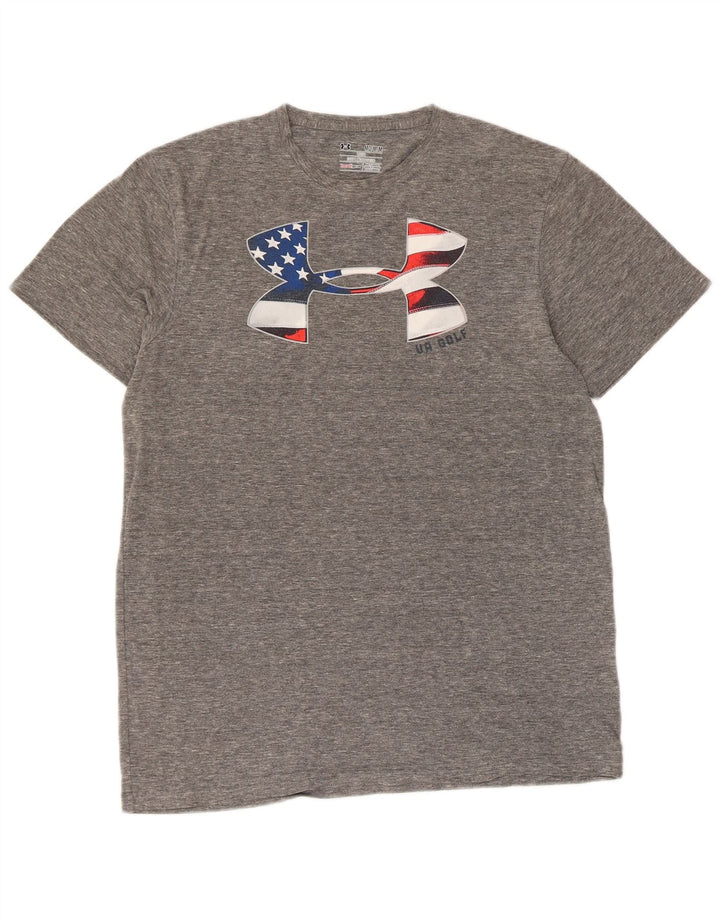 Męski t-shirt z grafiką UNDER ARMOUR Heat Gear, średnioszary, nakrapiany