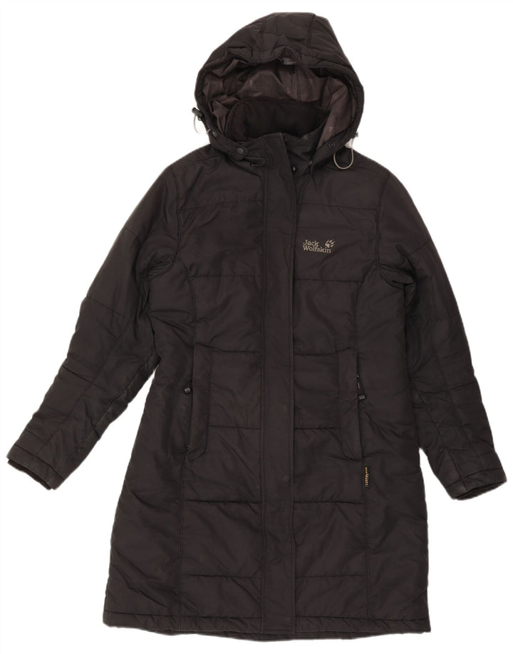 Damski ocieplany płaszcz z kapturem Jack Wolfskin UK 10, mały, czarny poliester