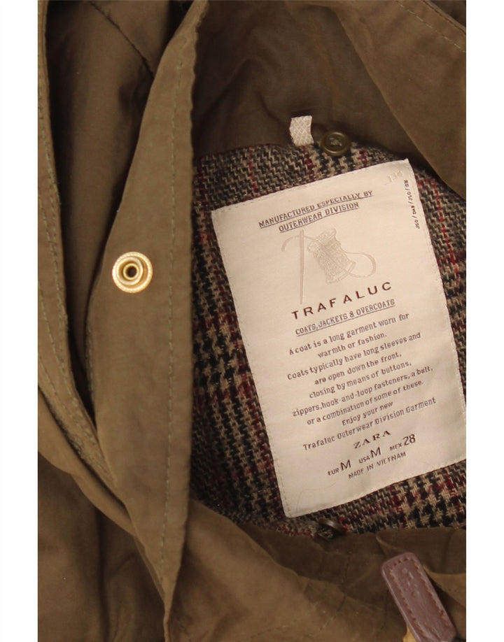 Damska kurtka parka z kapturem Zara UK 14, średnia khaki, bawełna w kratkę