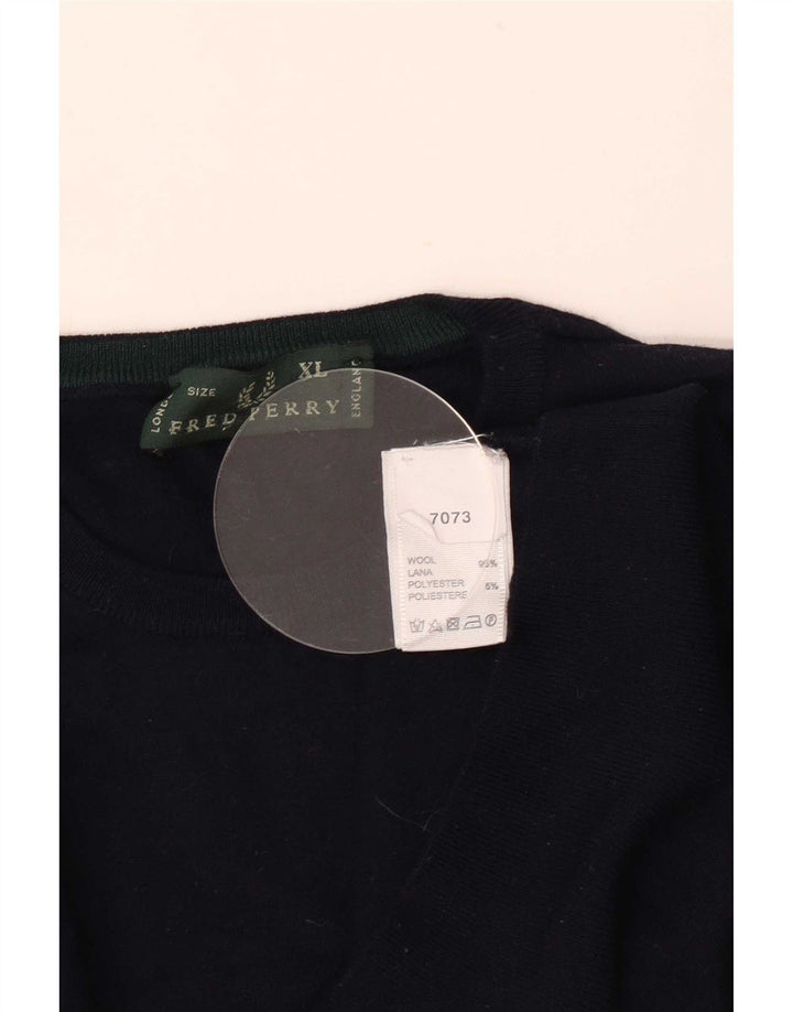 Męski sweter z okrągłym dekoltem Fred Perry XL, granatowy, wełniany