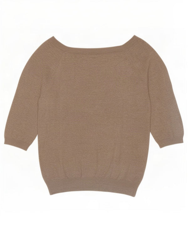 Damski sweter Zara z krótkim rękawem i dekoltem w łódkę UK 16, duży, beżowy, bawełniany