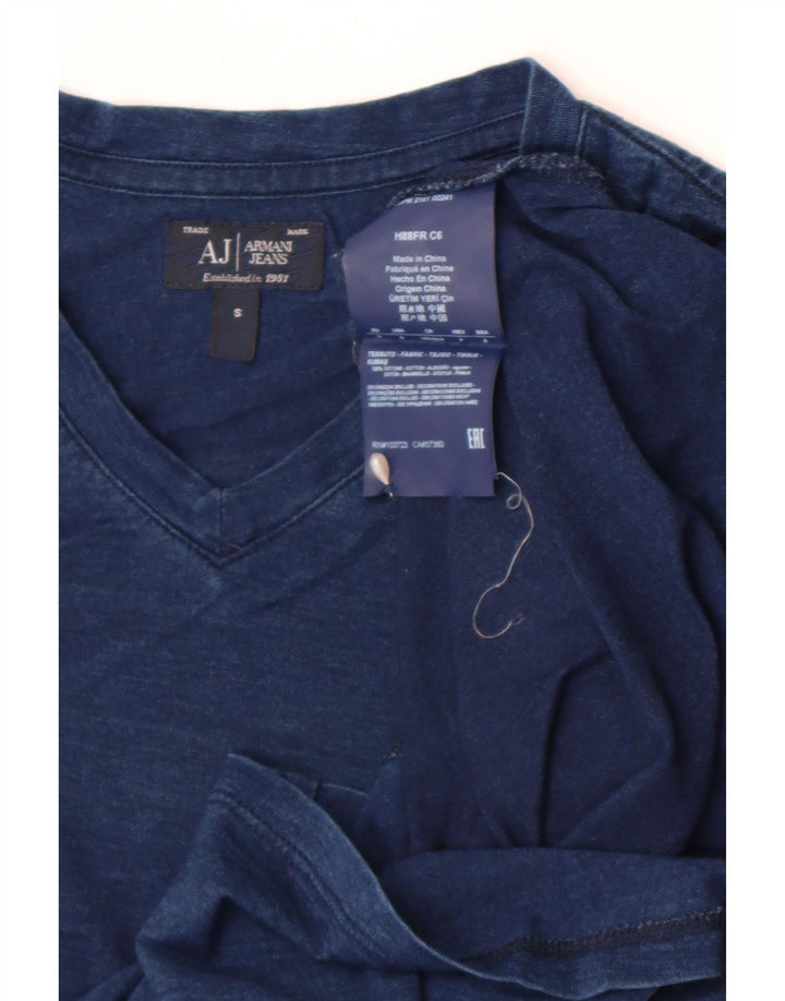 Męski T-shirt z grafiką Armani, mały, niebieski, bawełniany nakrapiany