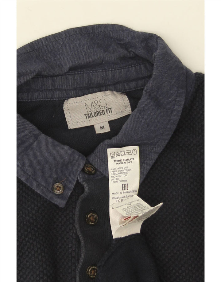 MARKS & SPENCER Męski sweter polo w kolorze średniego granatu