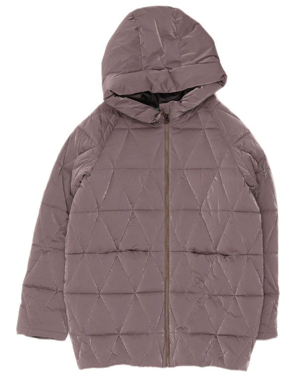 Wyściełany płaszcz dziewczęcy Benetton z kapturem, 15-16 lat, 2XL, szary poliester