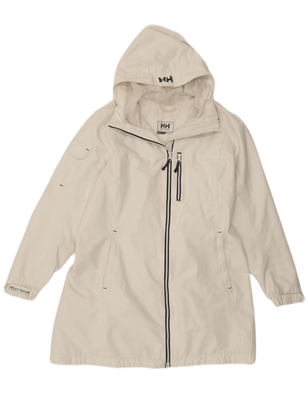 Damski płaszcz przeciwdeszczowy z kapturem Helly Hansen UK 16, duży, biały