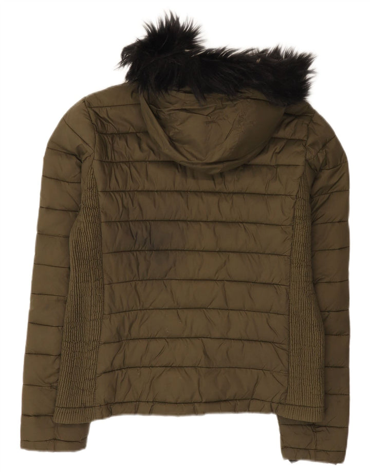 Damska wyściełana kurtka z kapturem Superdry UK 14, średni nylon khaki