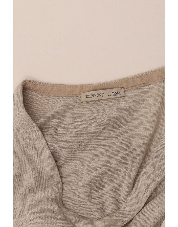 Damski sweter oversize z dekoltem w kształcie litery V Zara UK 16, duży, szary, z blokami kolorów
