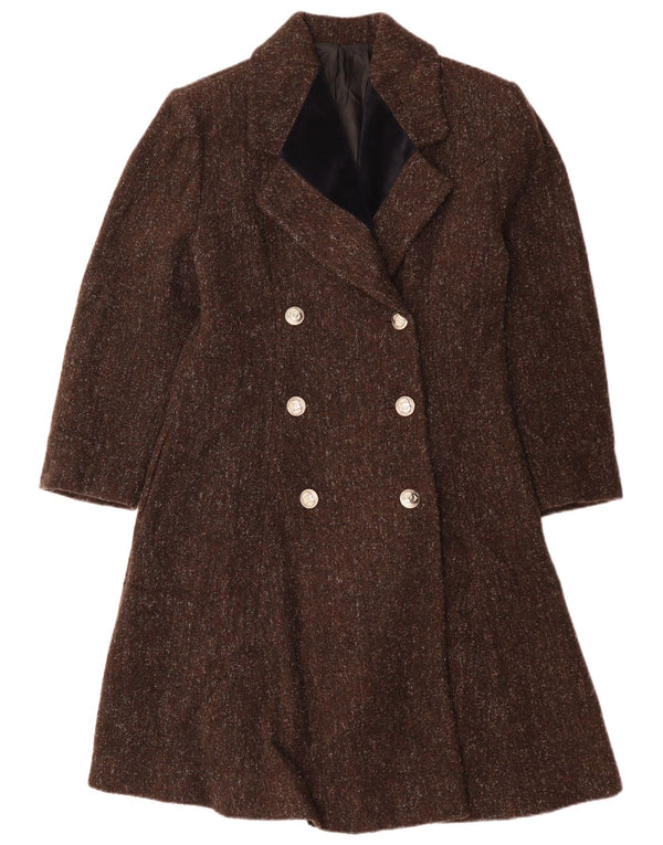 Dwurzędowy płaszcz damski VINTAGE UK 12 Średni brązowy, wełniany cętkowany