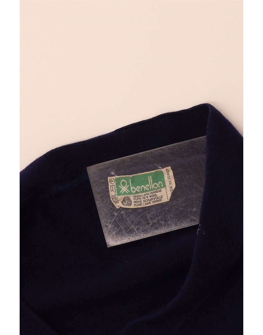 BENETTON Chłopięcy sweter kardigan 13-14 lat Granatowa wełna