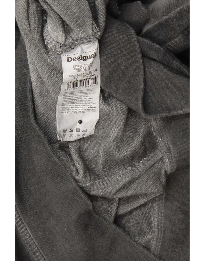 Desigual Męski sweter z kapturem i dekoltem w serek, duży, szary, bawełniany