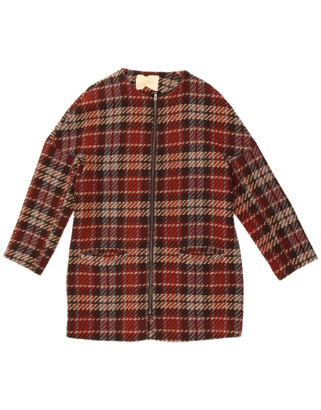Płaszcz damski Esprit UK 12 w średnią bordową kratkę