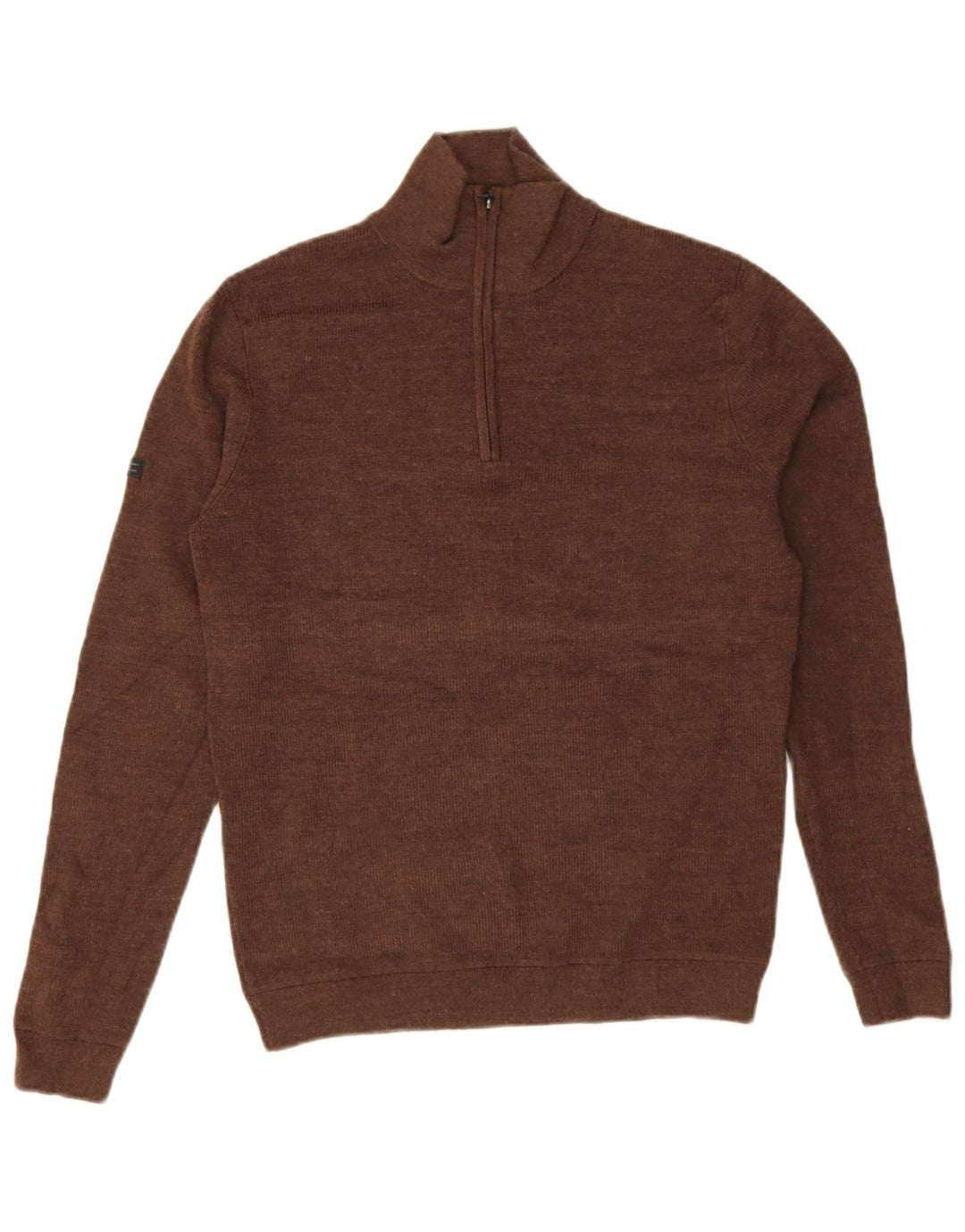 Męski sweter z zamkiem Superdry, średniobrązowy, z wełny merynosów