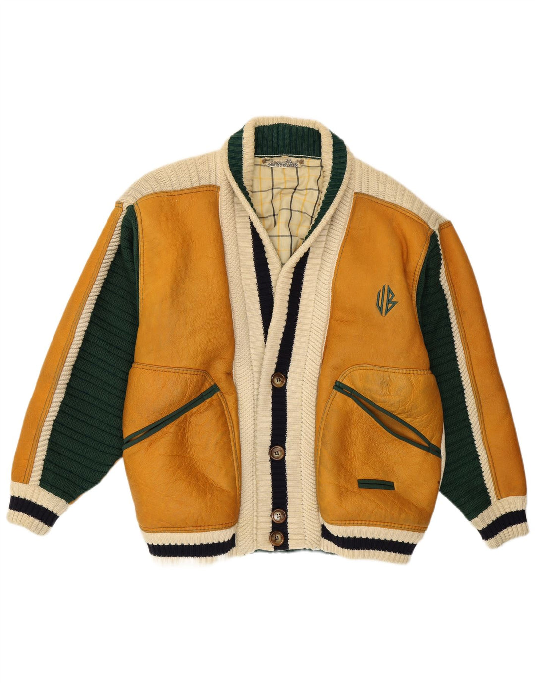 Kurtka męska Umberto Bilancioni UK 40, duża, żółta skóra z blokami kolorów