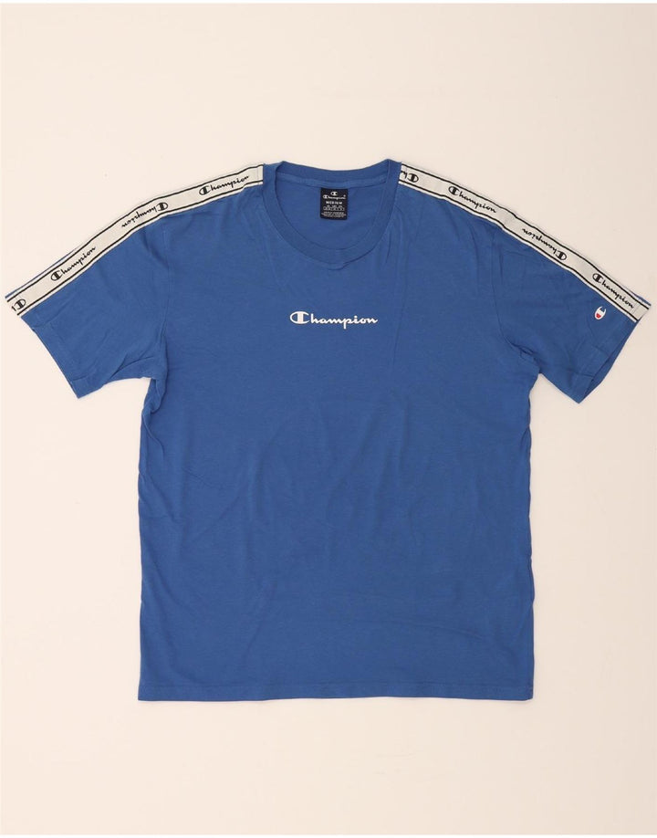 CHAMPION Mens Graphic T-Shirt Top Medium Blue Colourblock Cotton Vintage Champion and Second-Hand Champion from Messina Hembry 