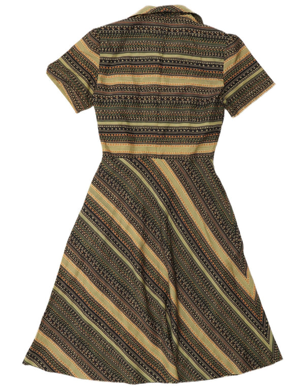 Vintage Womens Short Sleeves Shirt Dress UK 12 Medium Green Striped Retro
