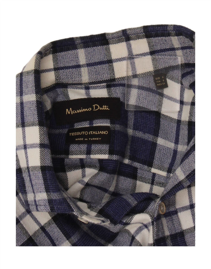 MASSIMO DUTTI Mens Flannel Shirt Small Navy Blue Check Cotton