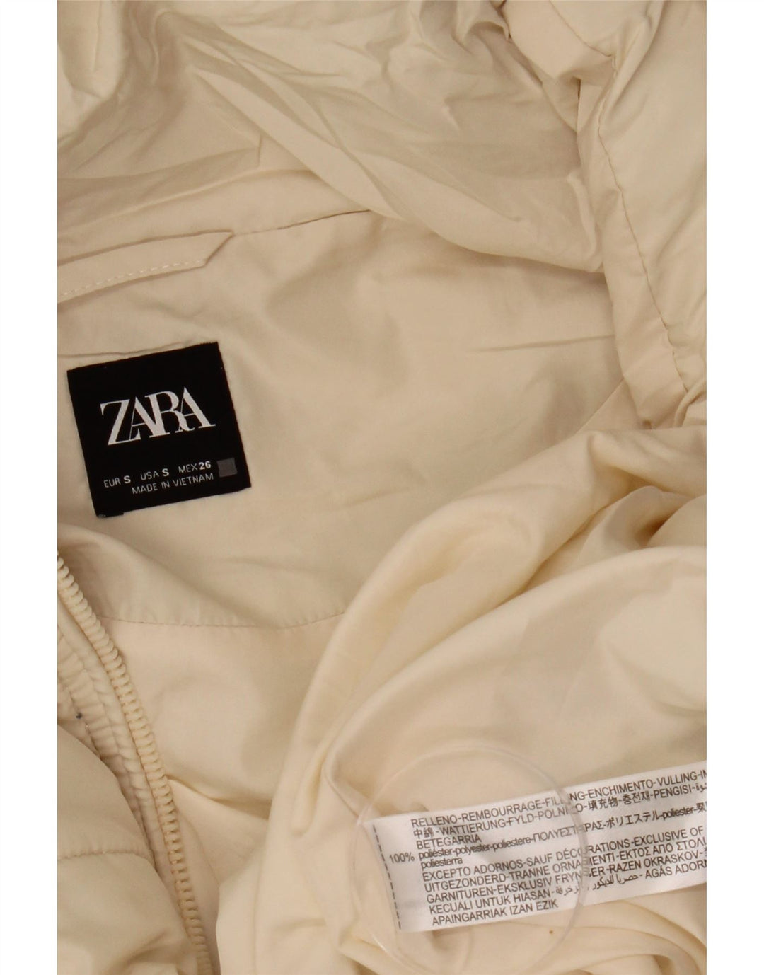 Damska kurtka z kapturem, oversize, wyściełana Zara UK 10, mała, złamana biel, poliester