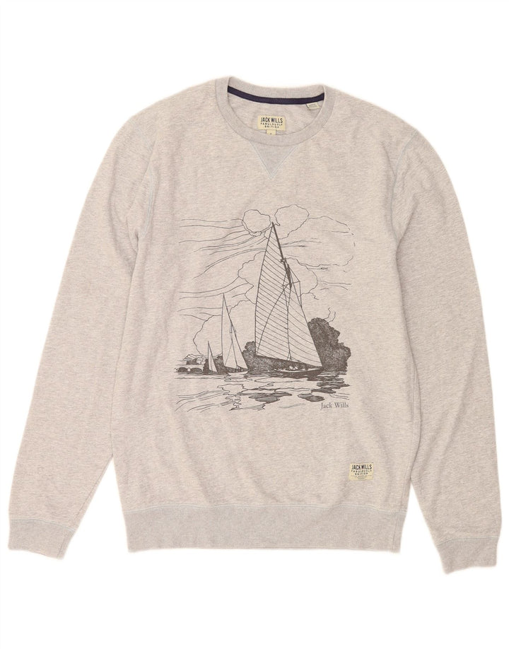 Męska bluza z grafiką Jack Wills, mała, szara, bawełniana
