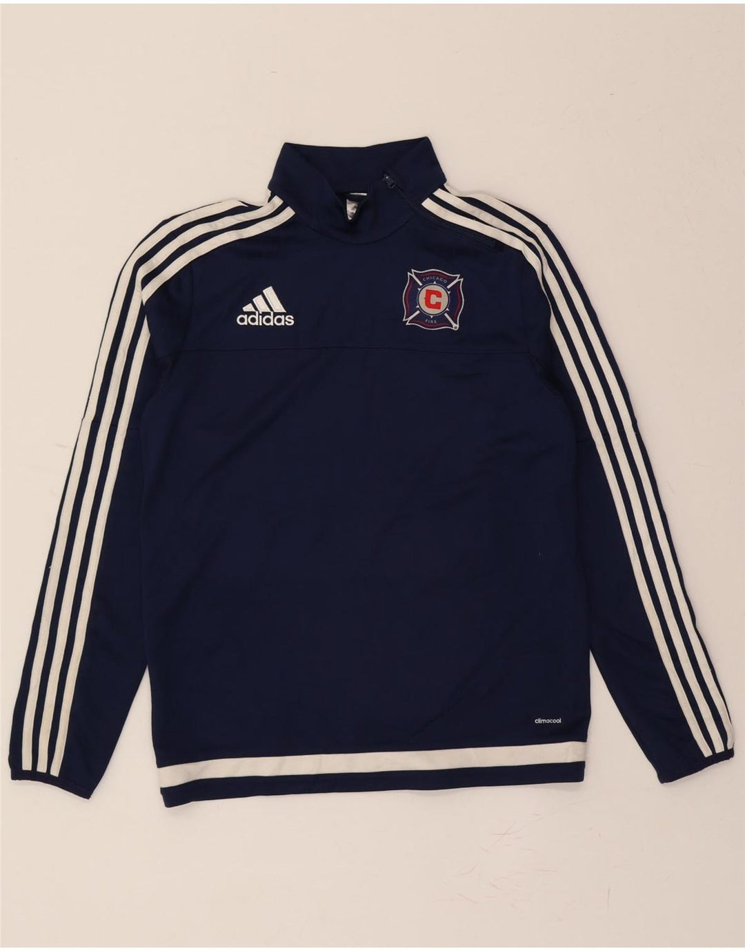 ADIDAS Boys Chicago Zip Neck Pullover Tracksuit Top 13-14 Years Navy Blue Vintage Adidas and Second-Hand Adidas from Messina Hembry 