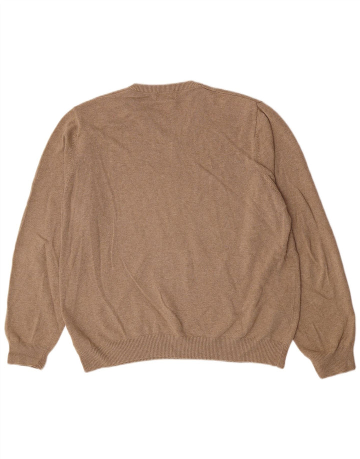 Marks & Spencer Męski sweter z dekoltem w kształcie litery V, XL, beżowy, bawełniany
