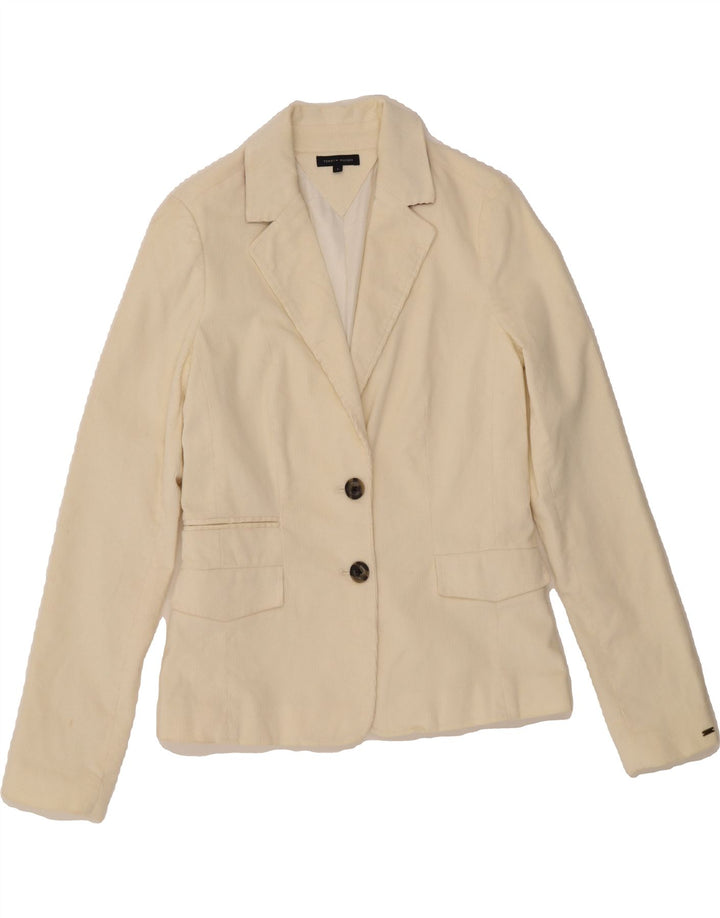 TOMMY HILFIGER Womens 2 Button Blazer Jacket US 6 Medium Off White Cotton Vintage Tommy Hilfiger and Second-Hand Tommy Hilfiger from Messina Hembry 