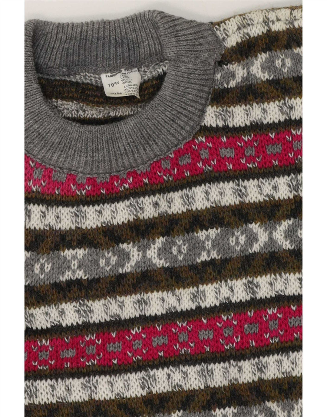 Sweter męski w stylu vintage z okrągłym dekoltem, średnio wielobarwny, z wełny Fair Isle