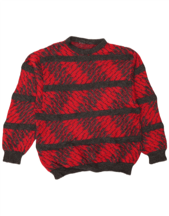 Vintage męski sweter z okrągłym dekoltem, duże czerwone paski