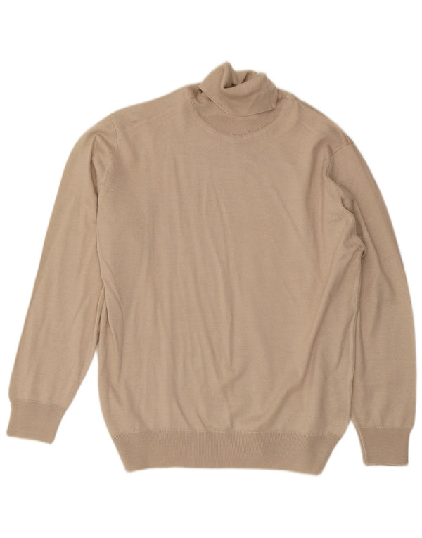 Vintage męski sweter z wywijanym dekoltem, średnia beżowa wełna