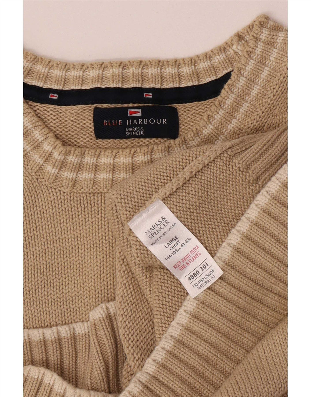 Męski sweter Marks & Spencer Blue Harbor z okrągłym dekoltem, duży, beżowy