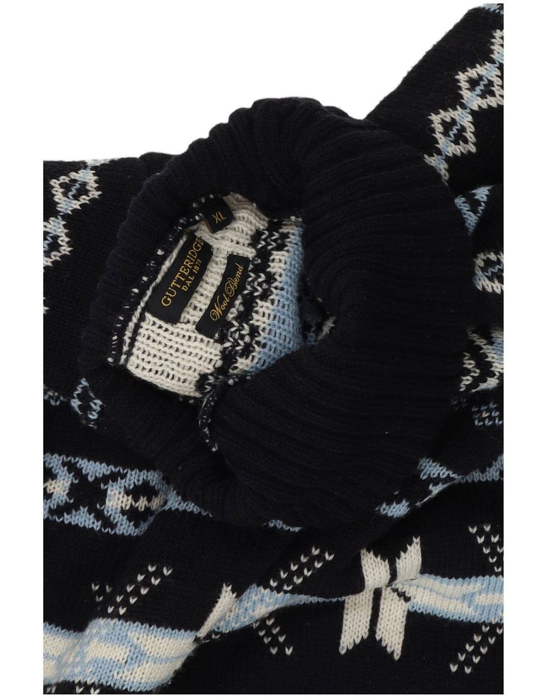 GUTTERIDGE Męski sweter z golfem XL Granatowy, Fair Isle Wool