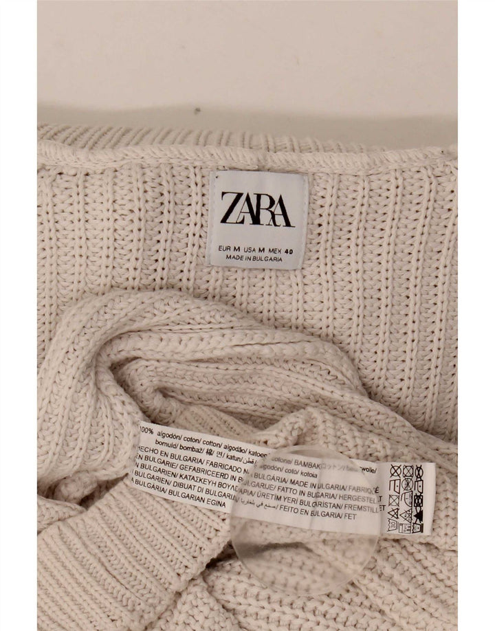 Męski sweter Zara z wywijanym dekoltem, średnio beżowy, bawełniany