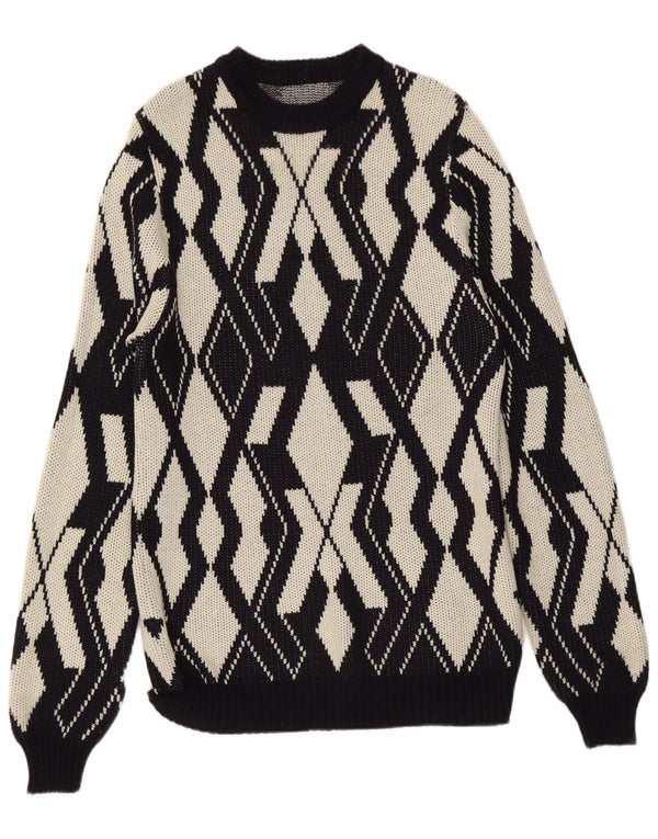 Sweter damski w stylu vintage z okrągłym dekoltem UK 20 2XL Szary geometryczny