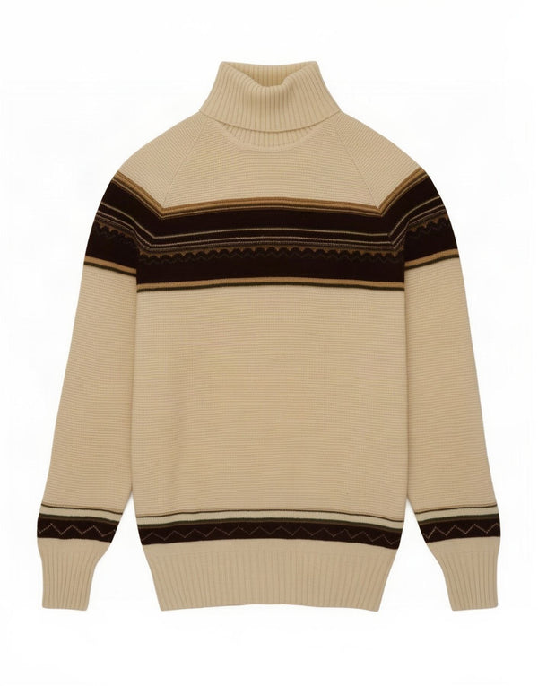 Vintage damski sweter z golfem UK 12 w średnie białe paski