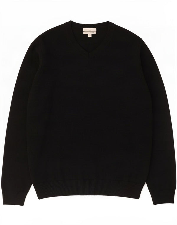 Marks & Spencer Męski sweter z dekoltem w kształcie litery V, XL, czarny, z owczej wełny