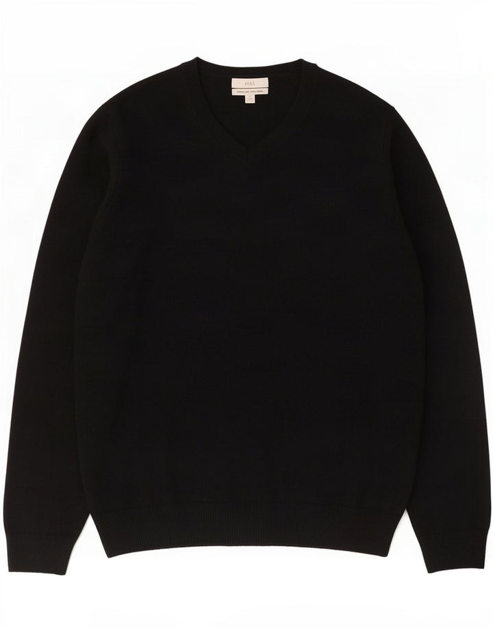Marks & Spencer Męski sweter z dekoltem w kształcie litery V, XL, czarny, z owczej wełny