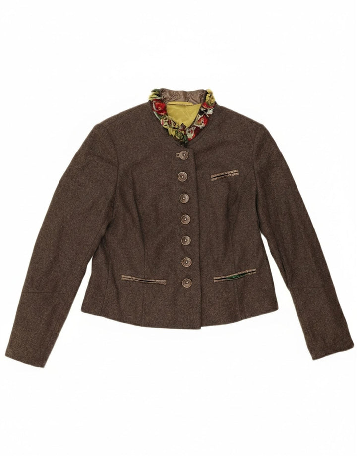 Vintage damska marynarka zapinana na 7 guzików EU 42, duża brązowa dziewicza wełna