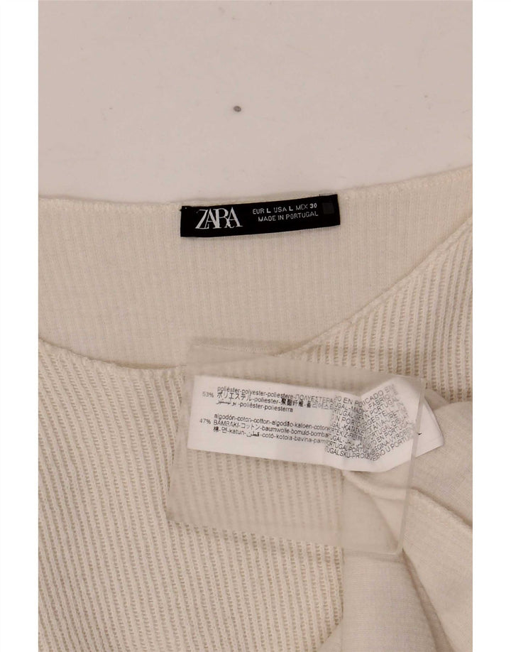 Damski krótki t-shirt Zara UK 16, duży, złamany biały poliester