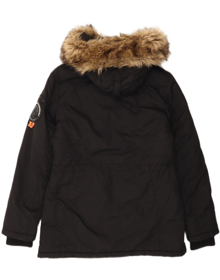 Damska kurtka parka z kapturem Superdry UK 12, średni czarny nylon