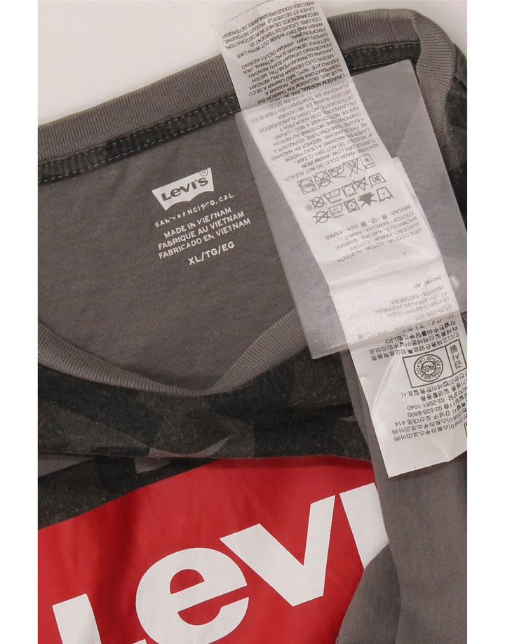 Męski T-shirt z grafiką LEVI'S Top XL, szara bawełna w kamuflażu