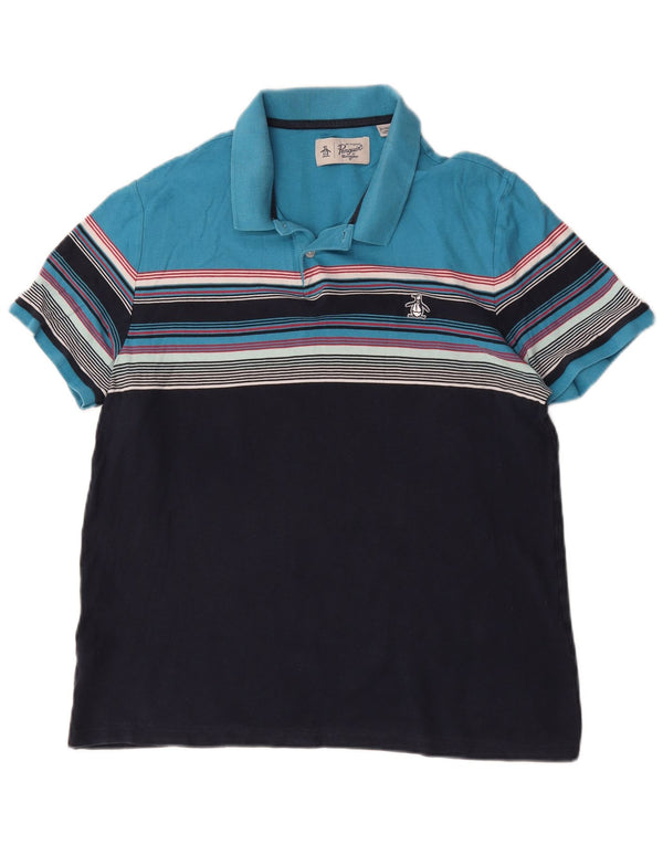 Męska koszulka polo Penguin XL, bawełniana, granatowa, z blokami kolorów