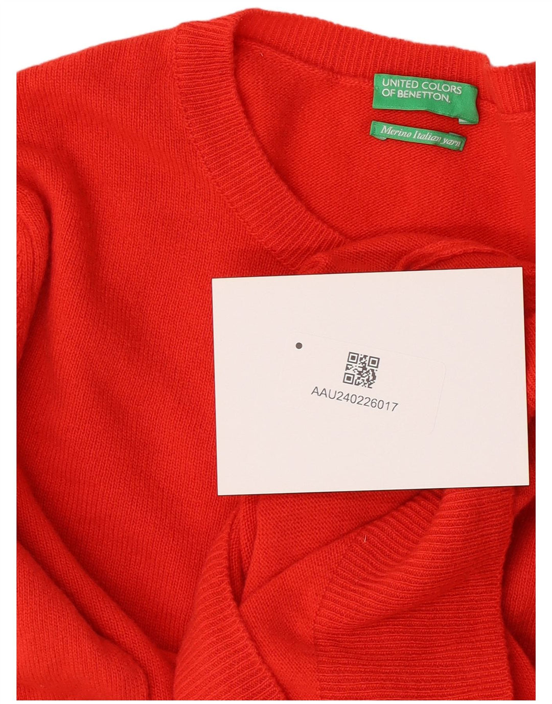 Damski sweter z wycięciem pod szyją Benetton UK 12 Średniej czerwonej wełny dziewiczej