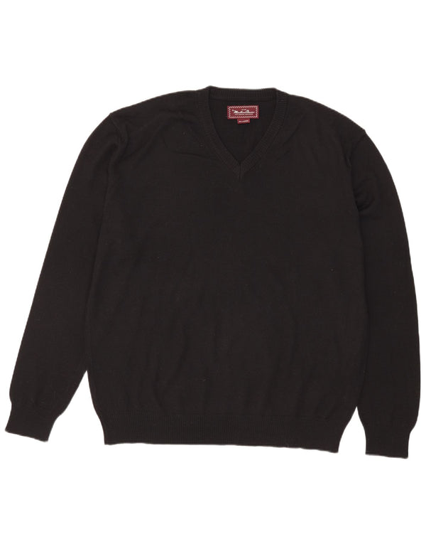 Marlboro Classics Męski sweter z dekoltem w serek 2XL Czarna wełna Merino