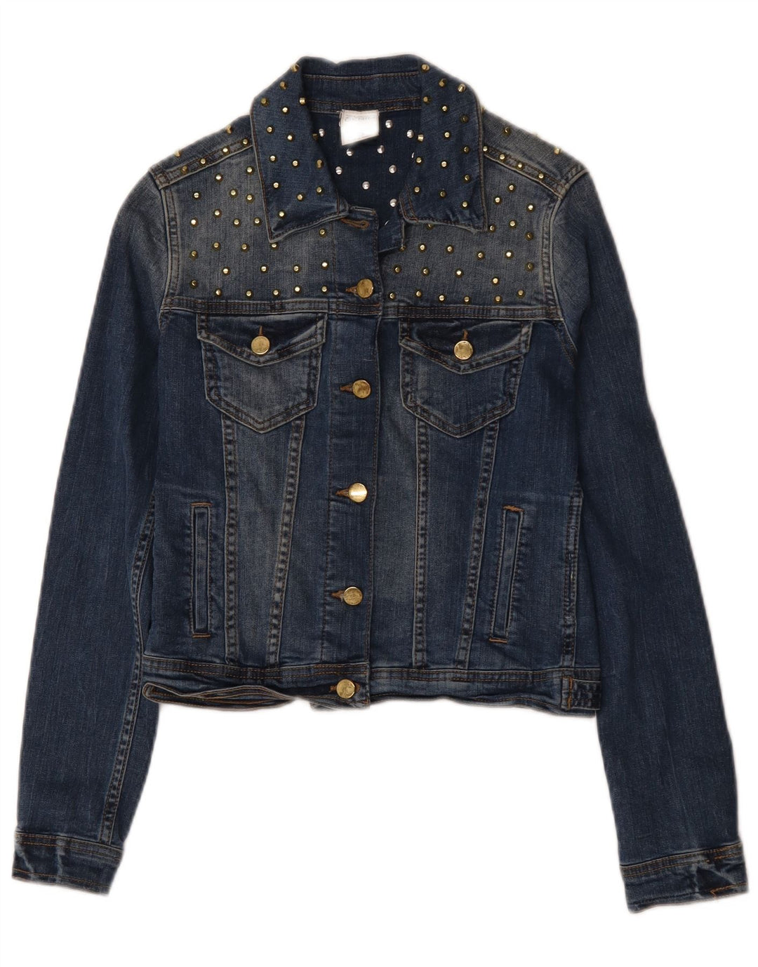 Damska kurtka dżinsowa Zara Crop UK 10 Small, niebieska bawełniana