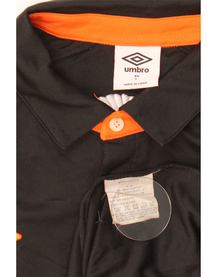 Męska koszulka polo Umbro Spartans z grafiką, duża, czarna, poliestrowa z blokami kolorów