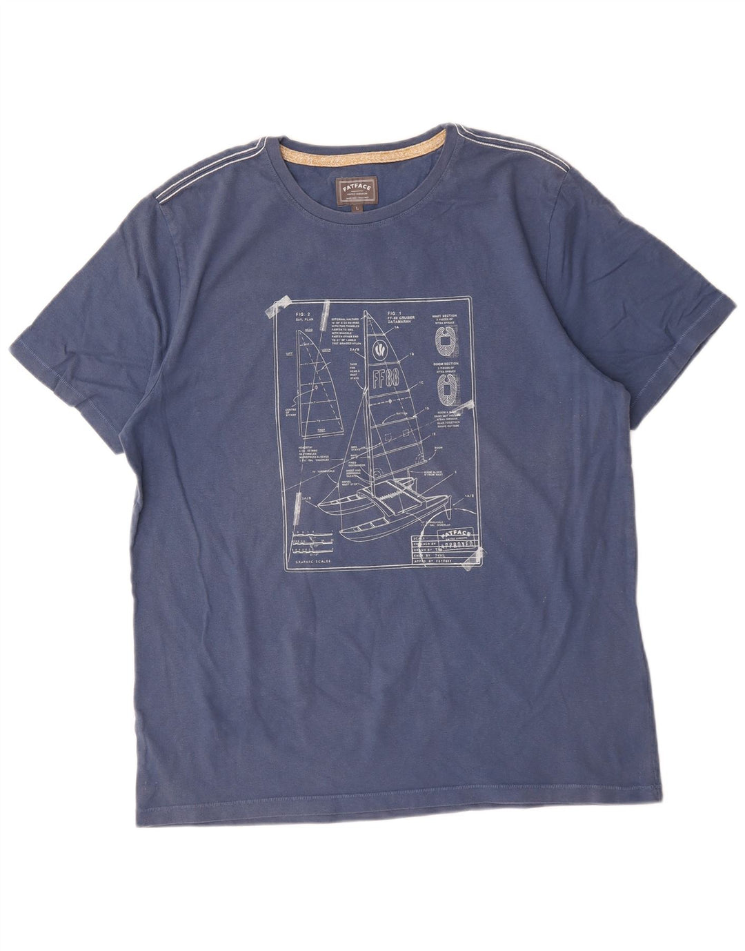 Męski T-shirt z grafiką Fat Face, duży, niebieski, bawełniany