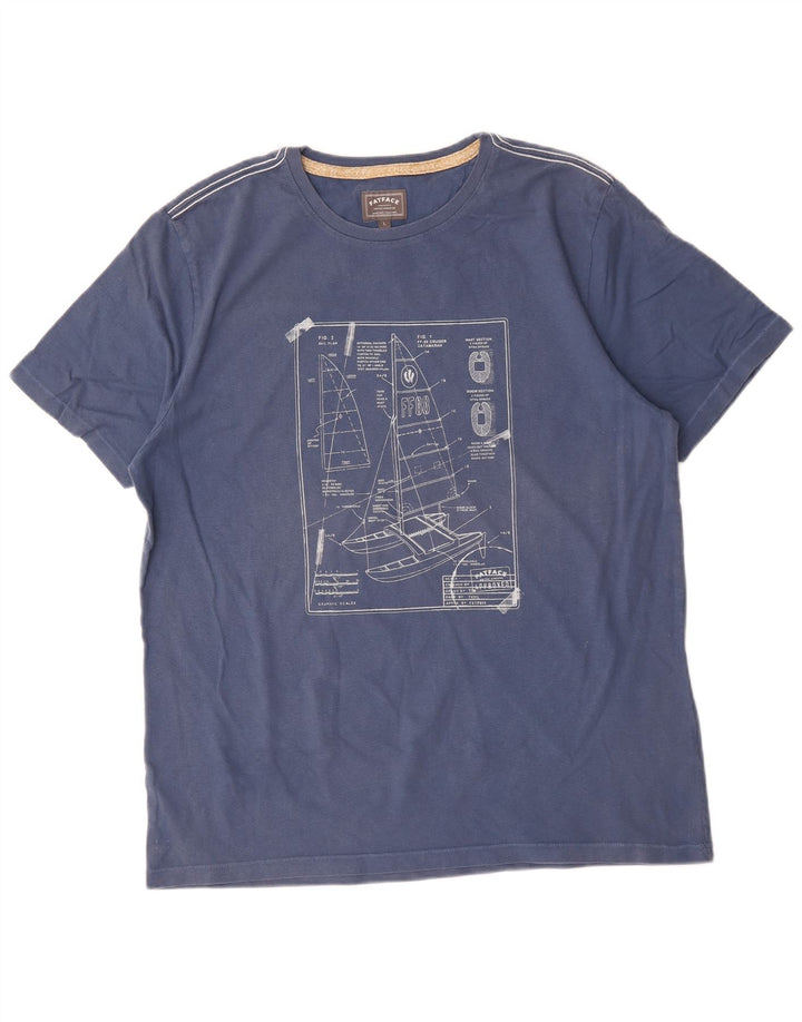 Męski T-shirt z grafiką Fat Face, duży, niebieski, bawełniany